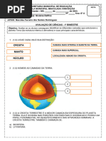 Avaliação Adaptada - 6°ano - Camadas Da Terra e Litosfera | PDF
