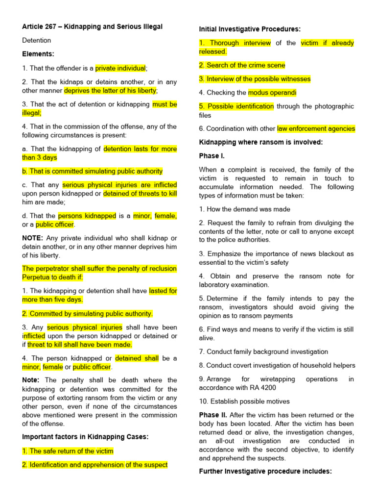 Elements of Kidnapping and Detention | PDF | Rape | Crime Scene