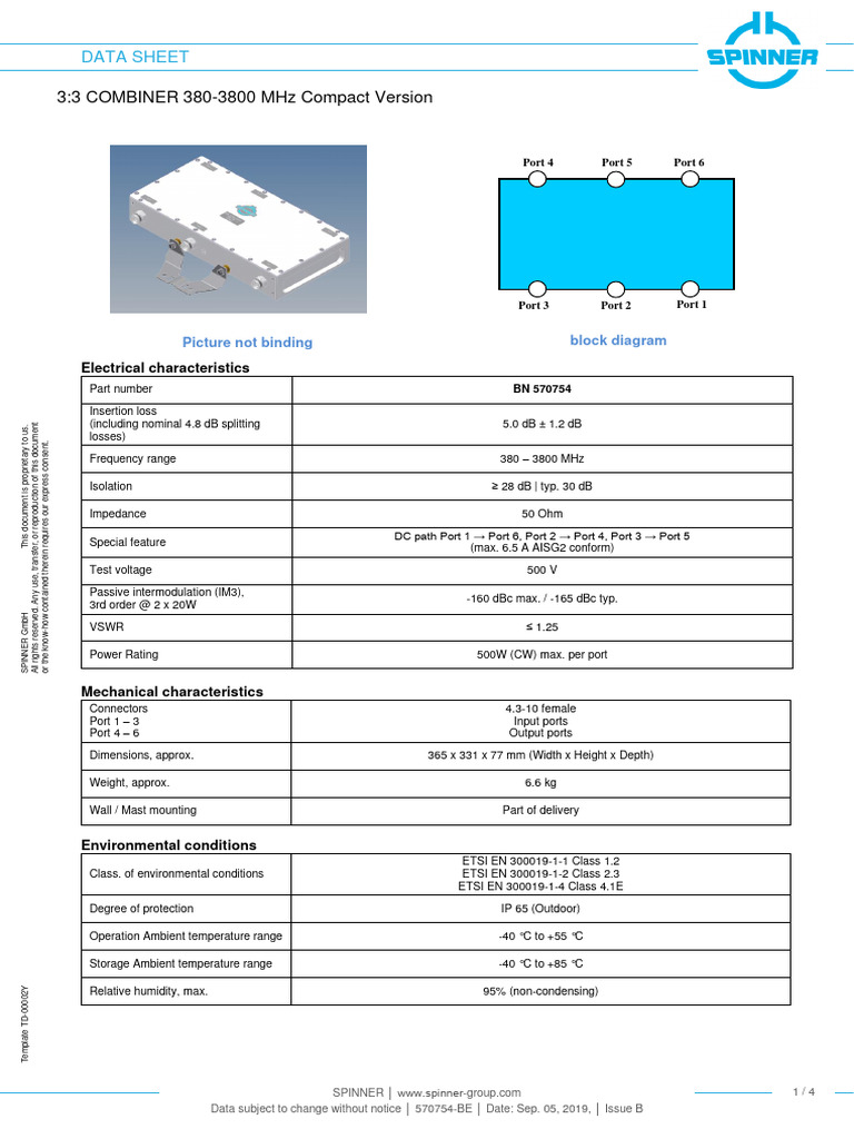 3:3 Combiner 380-3800 MHz Data Sheet | PDF | Hertz | Electromagnetism