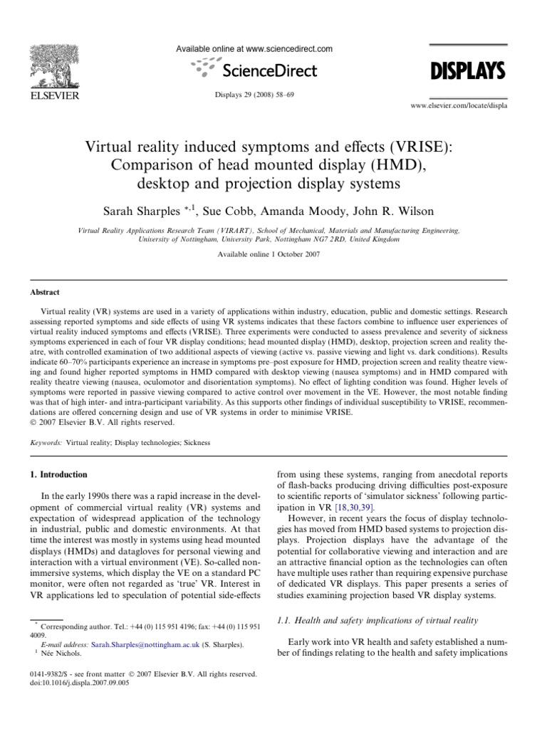 VRISE: Effects of VR Display Types | PDF | Virtual Reality | Stereoscopy