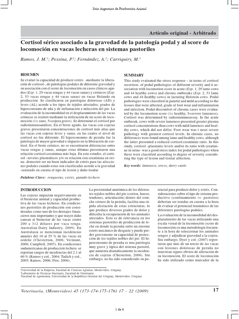 Cortisol Sérico Asociado A La Gravedad de La Patología Podal | PDF ...