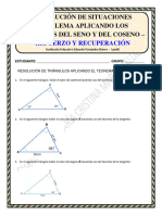 Refuerzo Y Recuperación: Resolución de Situaciones Problema Aplicando Los Teoremas Del Seno Y Del Coseno