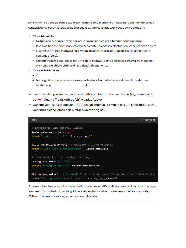 Tipos de Dados Mutáveis em Python | PDF