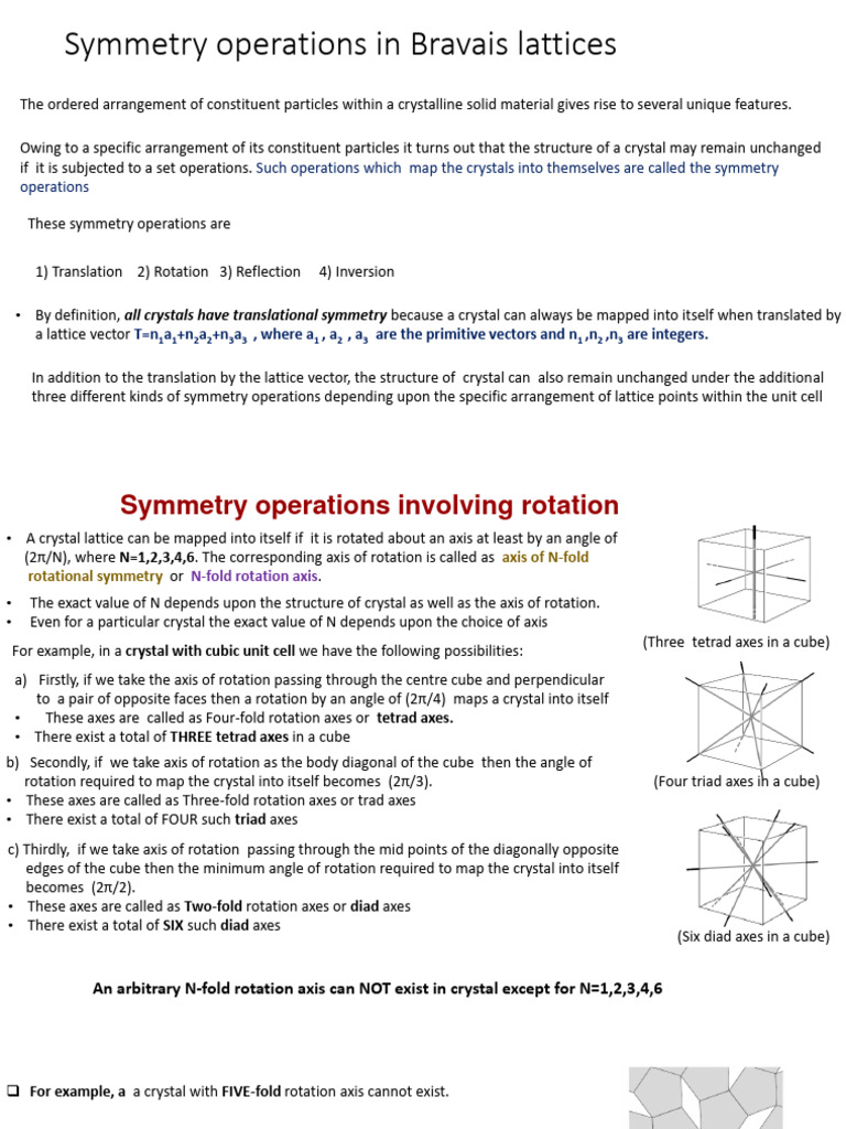 Symmetry Operations in Bravais Lattices | PDF | Crystal Structure ...