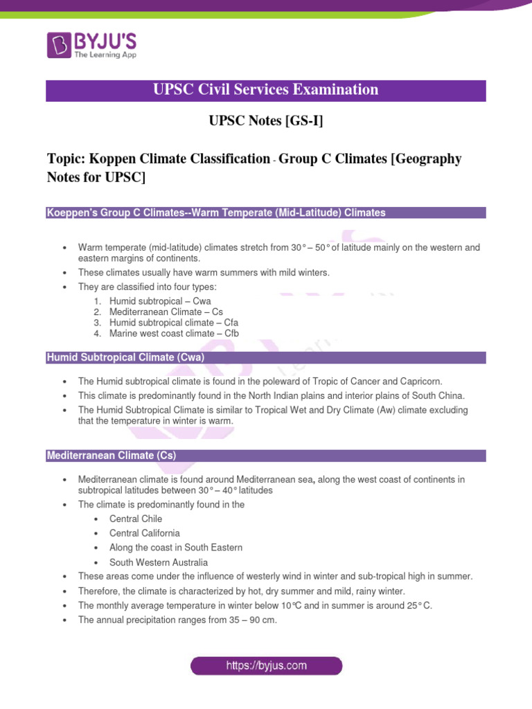 Koppen Group C Climates Overview | PDF | Temperate Climate | Oceanic ...