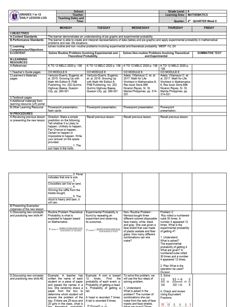 Grade 6 Math: Probability Lesson Plan | PDF | Probability | Mathematics