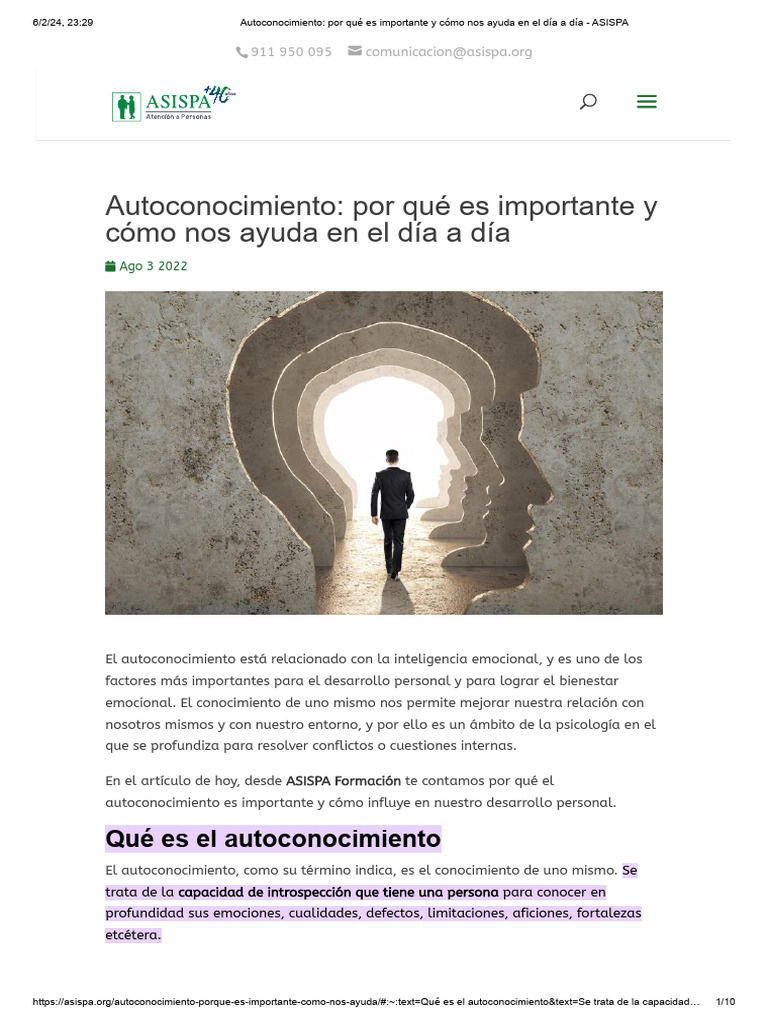 Importancia del Autoconocimiento Emocional | PDF | Autoestima | Las ...