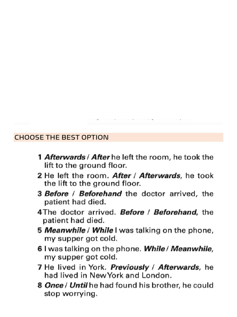 Time Connectors exercises PDF