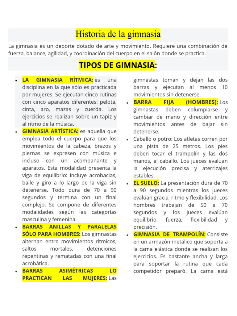 Historia de la gimnasia | PDF | Gimnasia | Deportes individuales