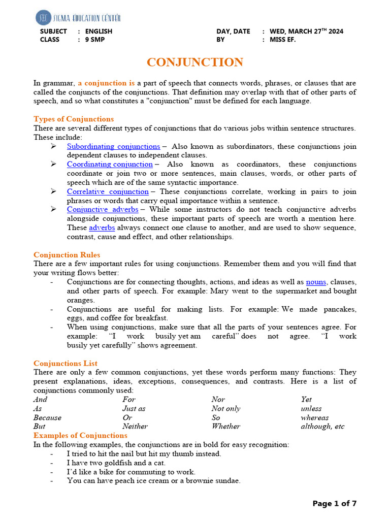 CONJUNCTION | PDF | Clause | Sentence (Linguistics)