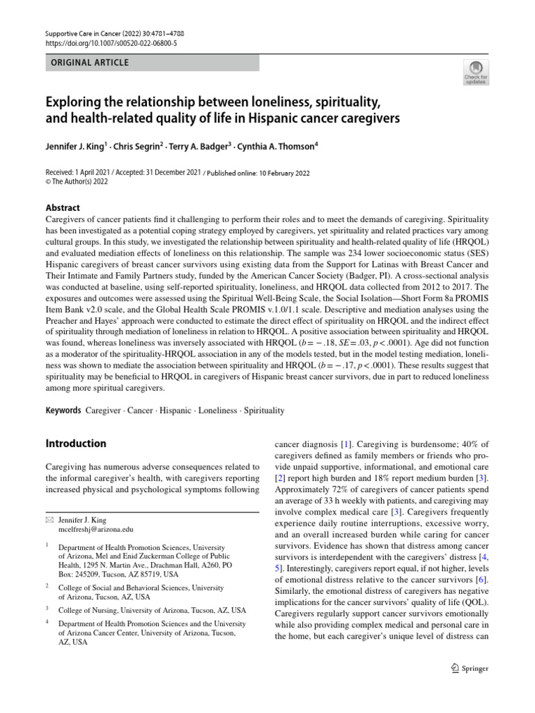 Loneliness, Spirituality, and Caregiver Health | PDF | Social Programs ...