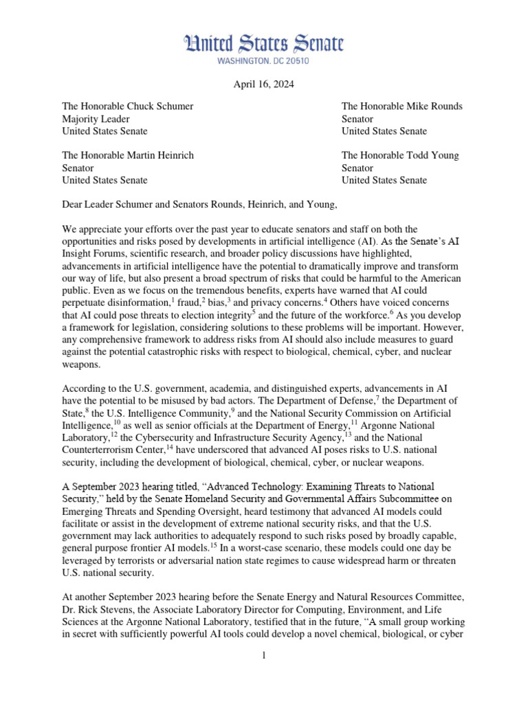 Bipartisan ai framework letter pdf artificial intelligence