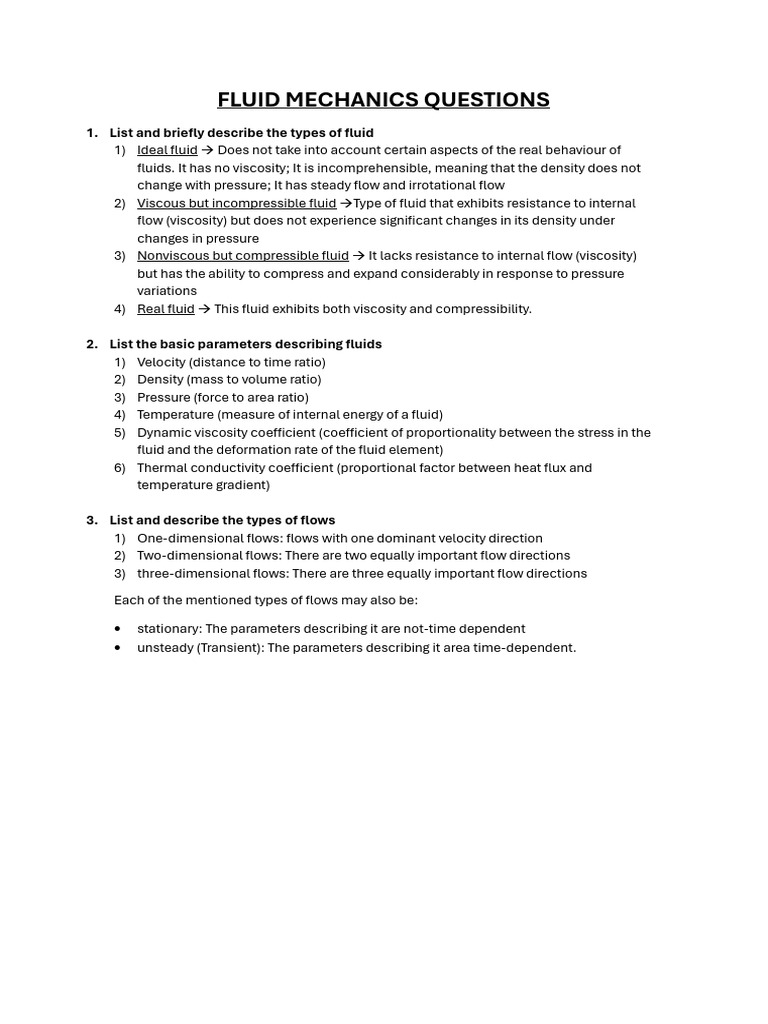 FLUID MECHANICS QUESTIONS PDF Fluid Dynamics Fluid Mechanics