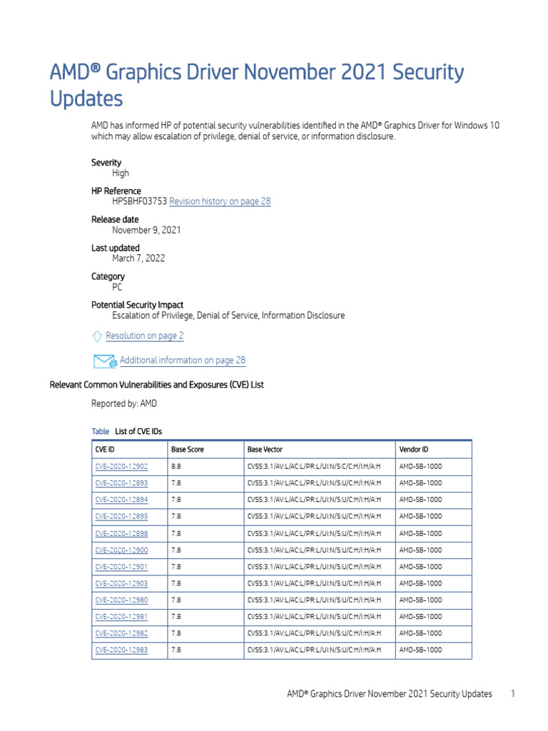 AMD® Graphics Driver November 2021 Security | PDF