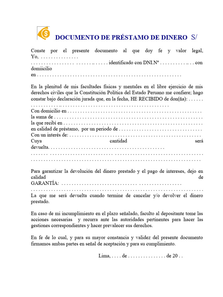 Contrato de Préstamo de Dinero | PDF | Finanzas y dinero