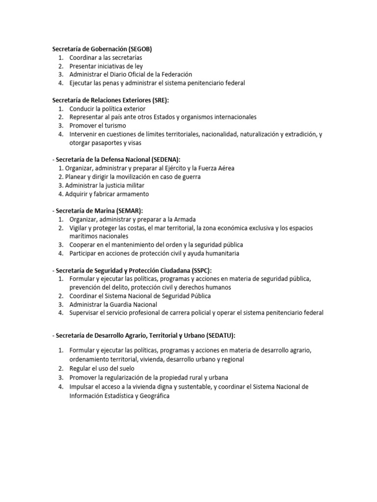Funciones de las Secretarías en México | PDF | Turismo | Economias