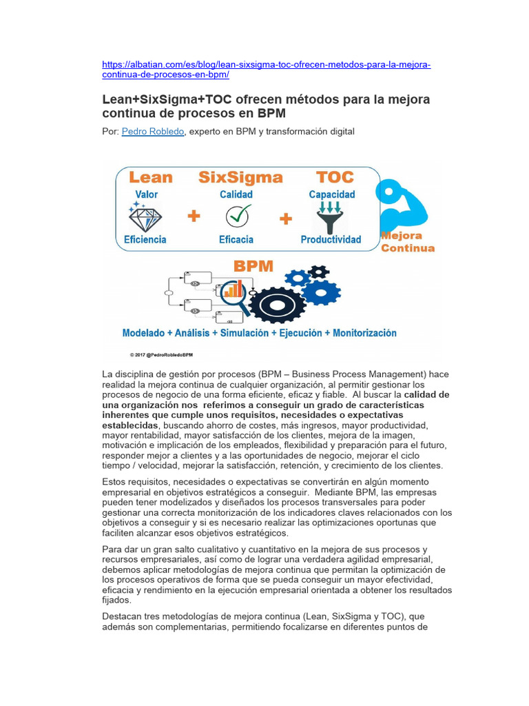 LSS TOC Metodos Mejora Continua en BPM | PDF | Lean Manufacturing | Six ...