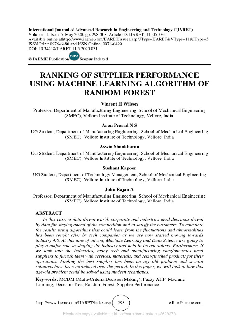 Supplier Performance Ranking with Random Forest | PDF | Regression ...