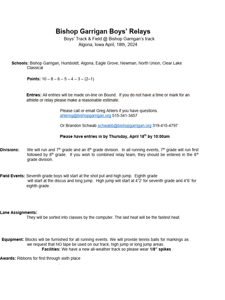 Bishop Garrigan Boys' Track Relays 2024 | PDF | Track And Field ...