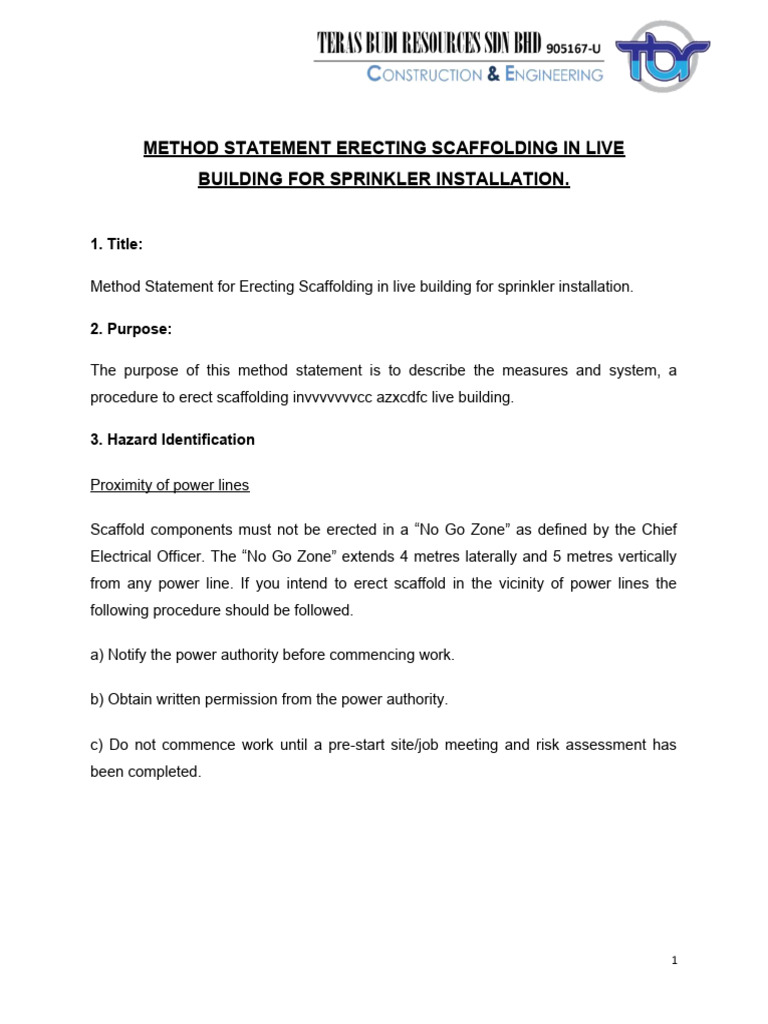 Scaffolding Erection Method Statement | PDF | Scaffolding