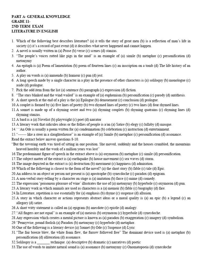 2ND Term G11 Lit Exam & G12 Mock 3 | PDF | A Midsummer Night's Dream ...
