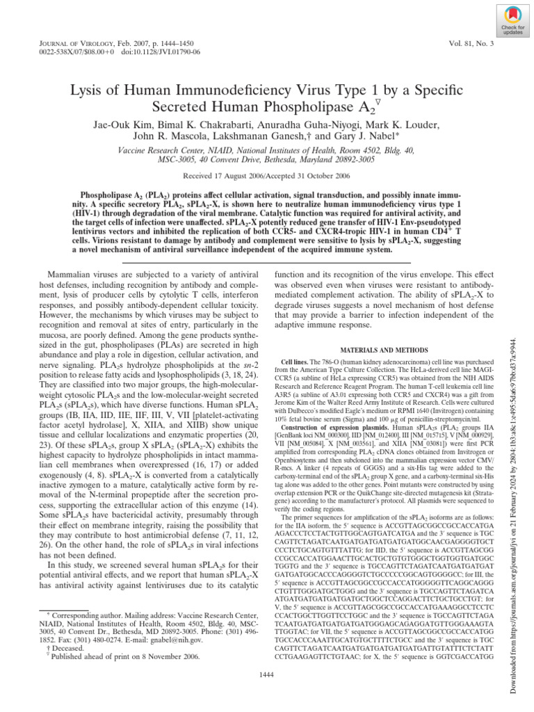 Nabel Et Al 2007 Lysis of Human Immunodeficiency Virus Type 1 by A ...