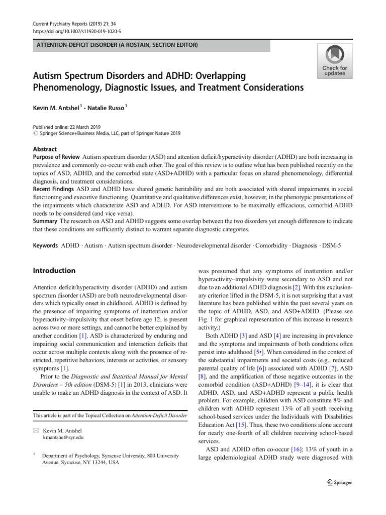 Autism Spectrum Disorders and ADHD - Overlapping Phenomenology ...