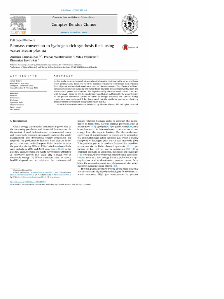 Biomass Conversion To Hydrogen-Rich Synthesis Fuels Using Water Steam ...