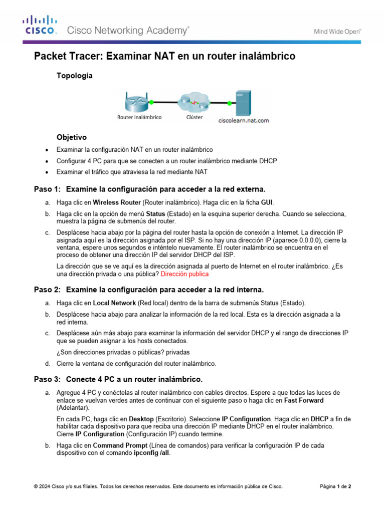 Examinar NAT en Router Inalámbrico | PDF | Enrutador (Computación ...