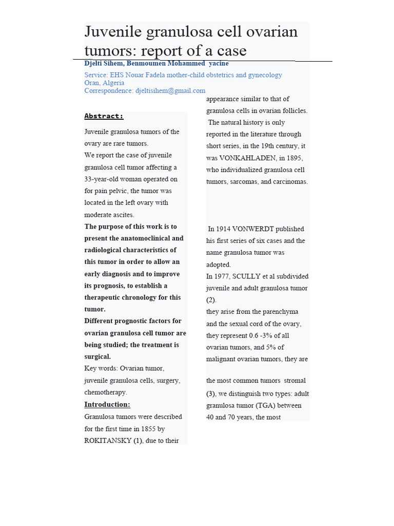 Juvenile Granulosa Cell Tumor Case Report | PDF | Ovarian Cancer ...