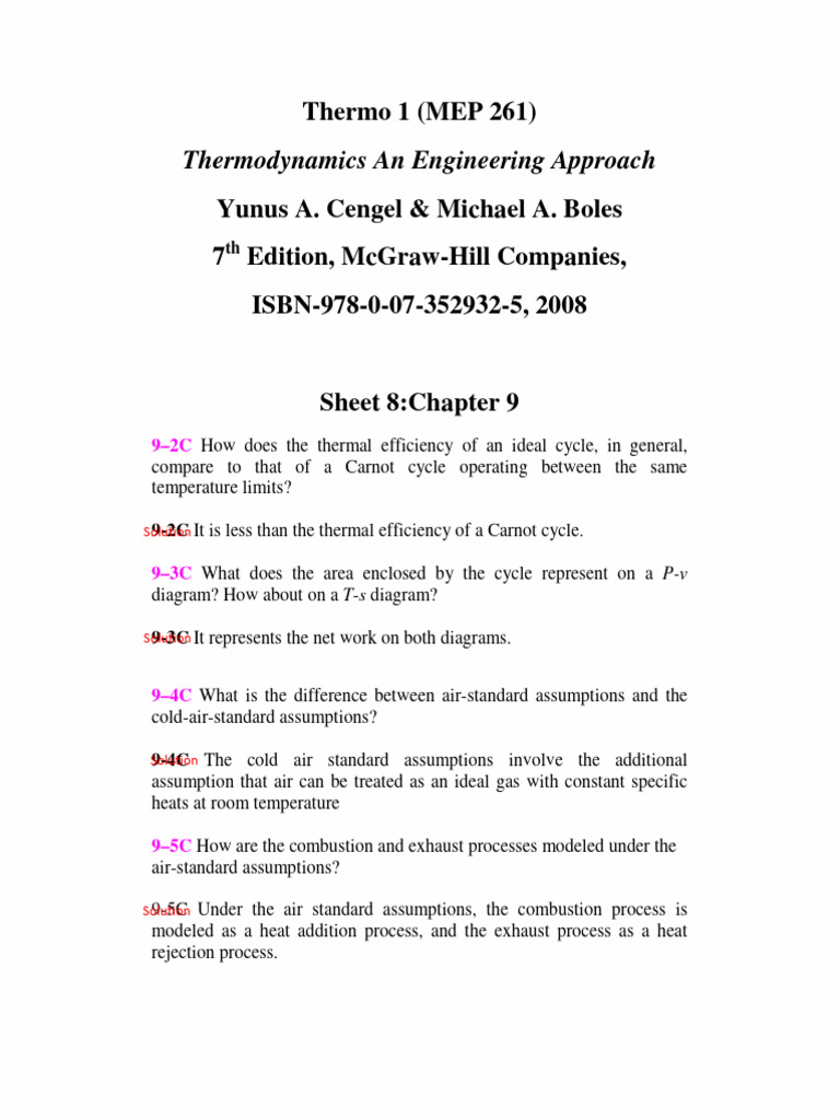 Thermodyancs Chapter 9 Solution Manuel | PDF | Diesel Engine | Quantity