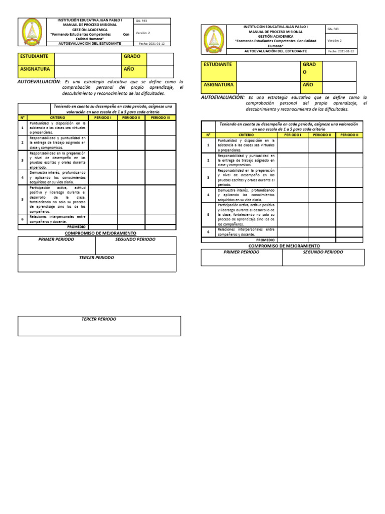 Ga f43 autoevaluaci n del estudiante 2021 pdf aprendizaje