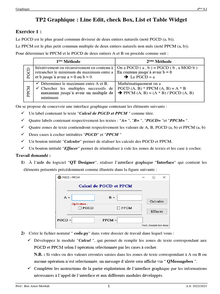 Interface graphique pour PGCD et PPCM | PDF | Fichier texte | Fichier ...