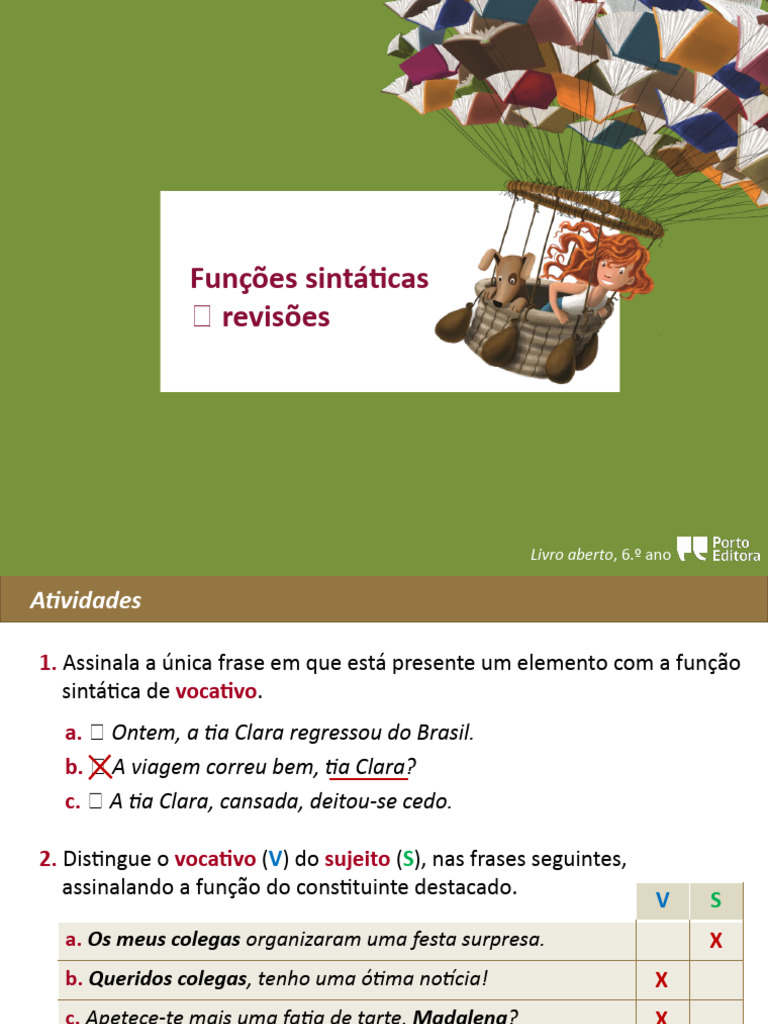Ficha Funcoes Sintaticas 6º Ano | PDF | Assunto (gramática) | Gramática
