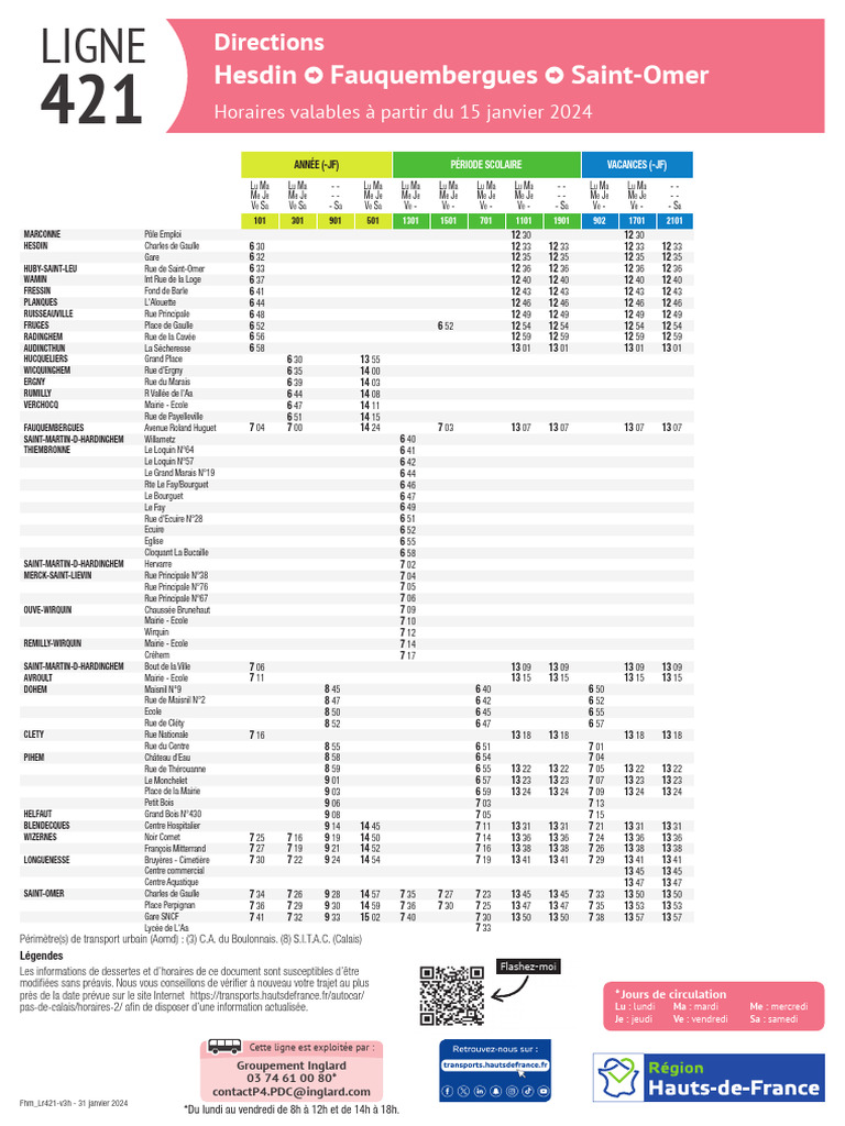 Horaires Ligne 421 Saint-Omer/Lumbres | PDF