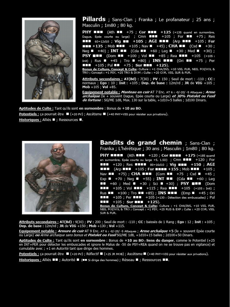 Bandits de Grand Chemin : Profils et Stats | PDF