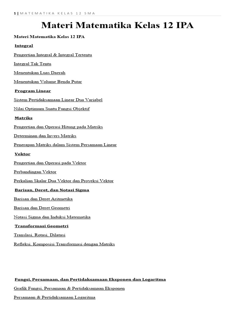 Materi Matematika Kelas 12 Sma | PDF