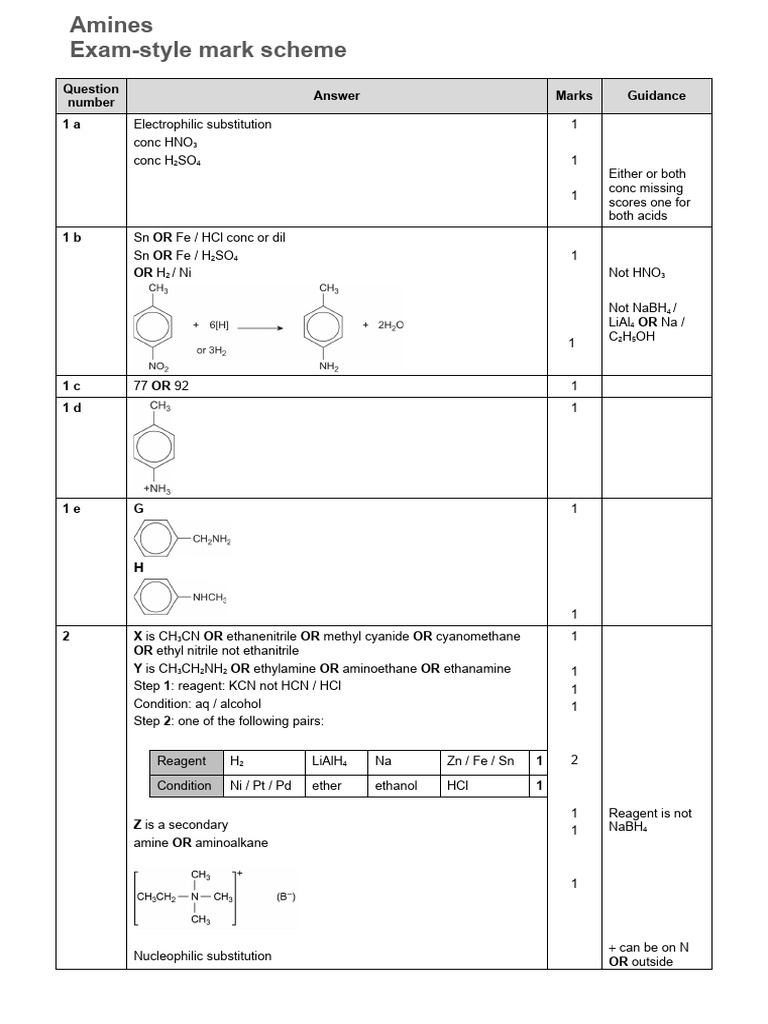 Exam Mark Scheme for Amines and Reactions | PDF | Amine | Organic Chemistry