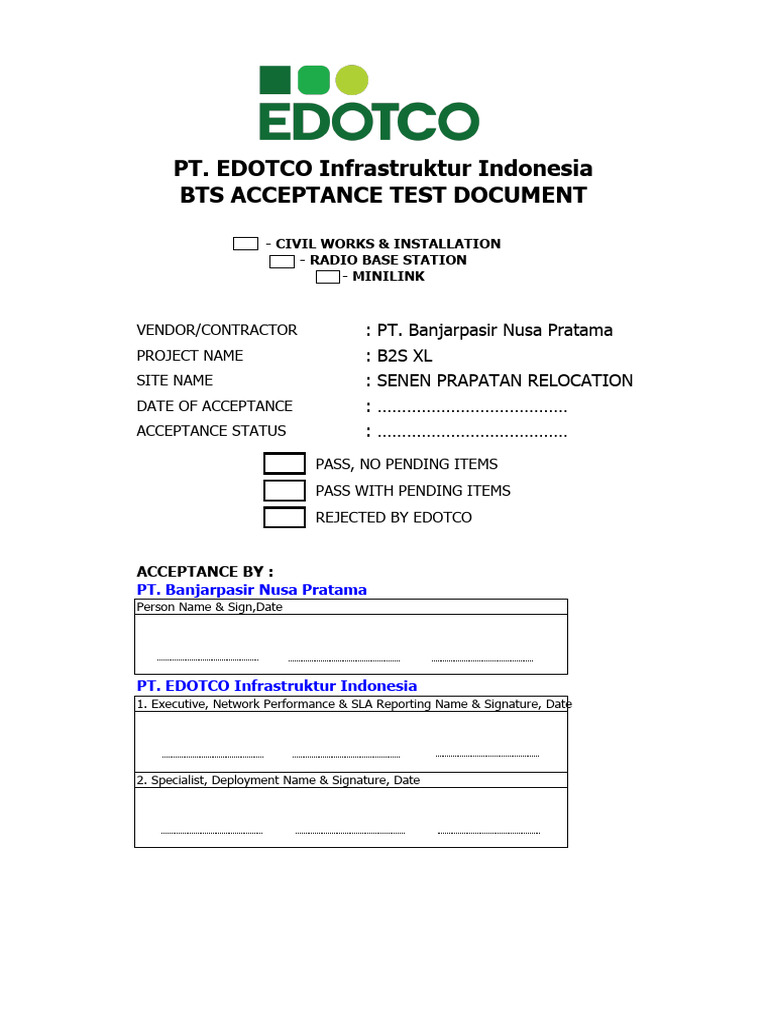 Edotco BTS Acceptance Test Report | PDF | Foundation (Engineering ...