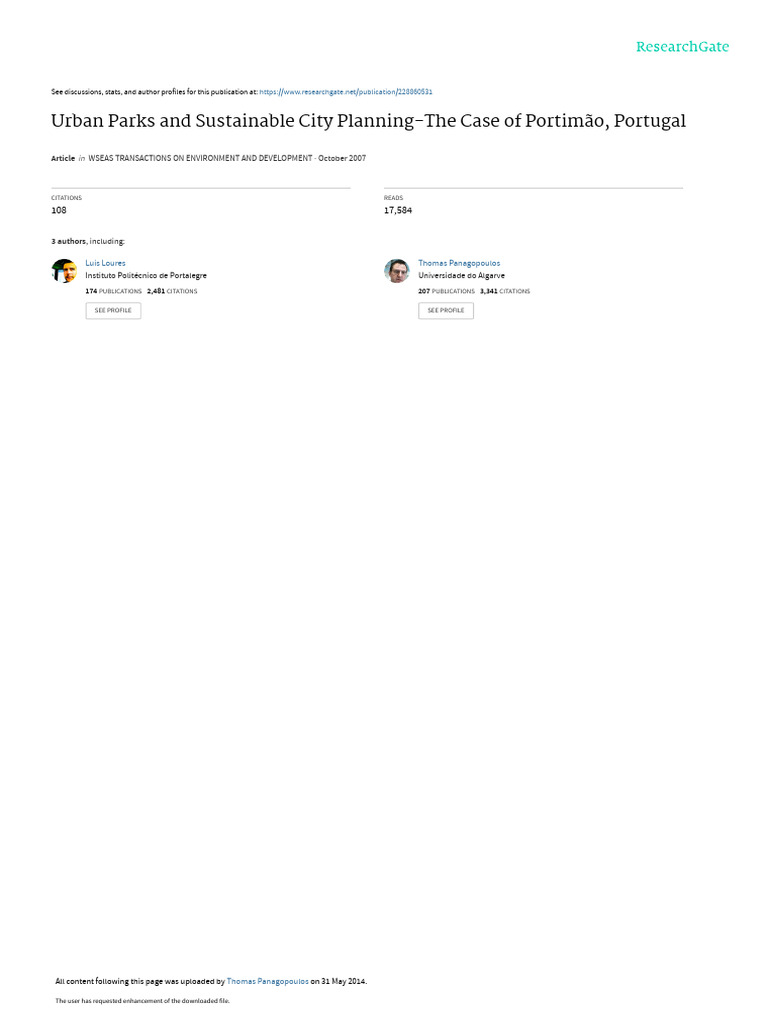 Urban Parks and Sustainable City Planning-The Case | PDF