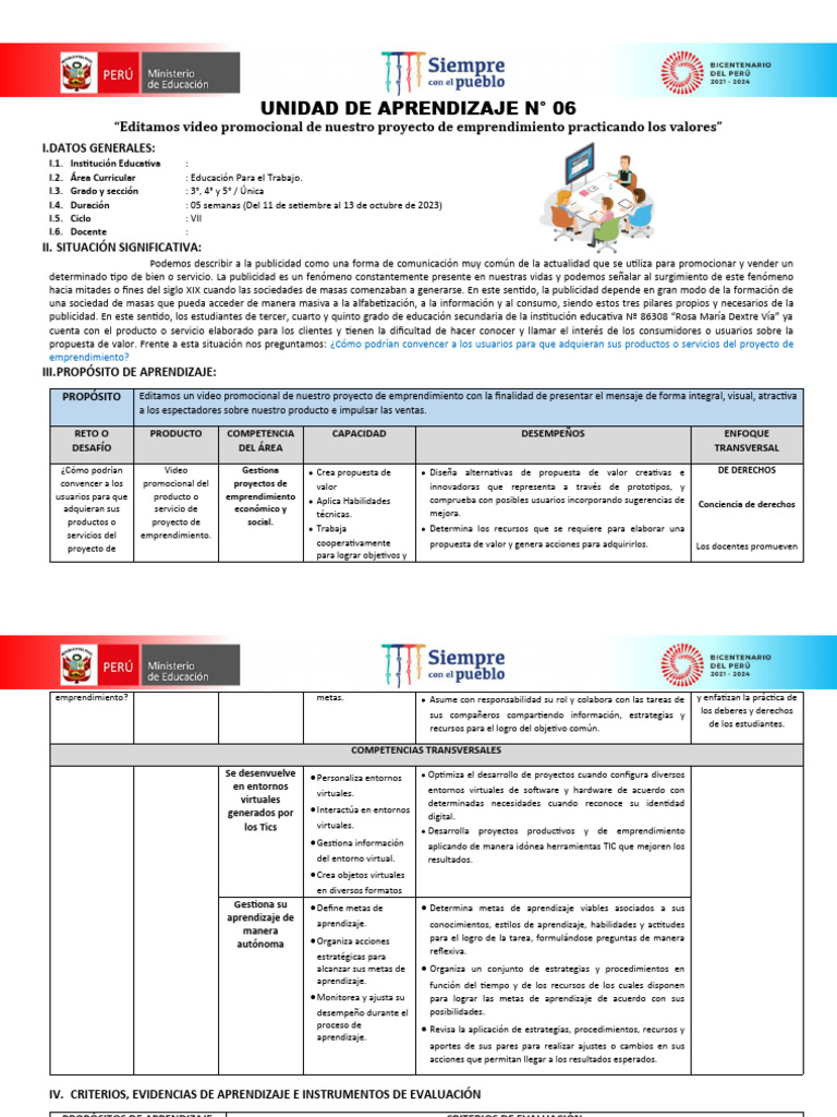 Unidad 06 - Vii Ciclo | PDF | Aprendizaje | Evaluación
