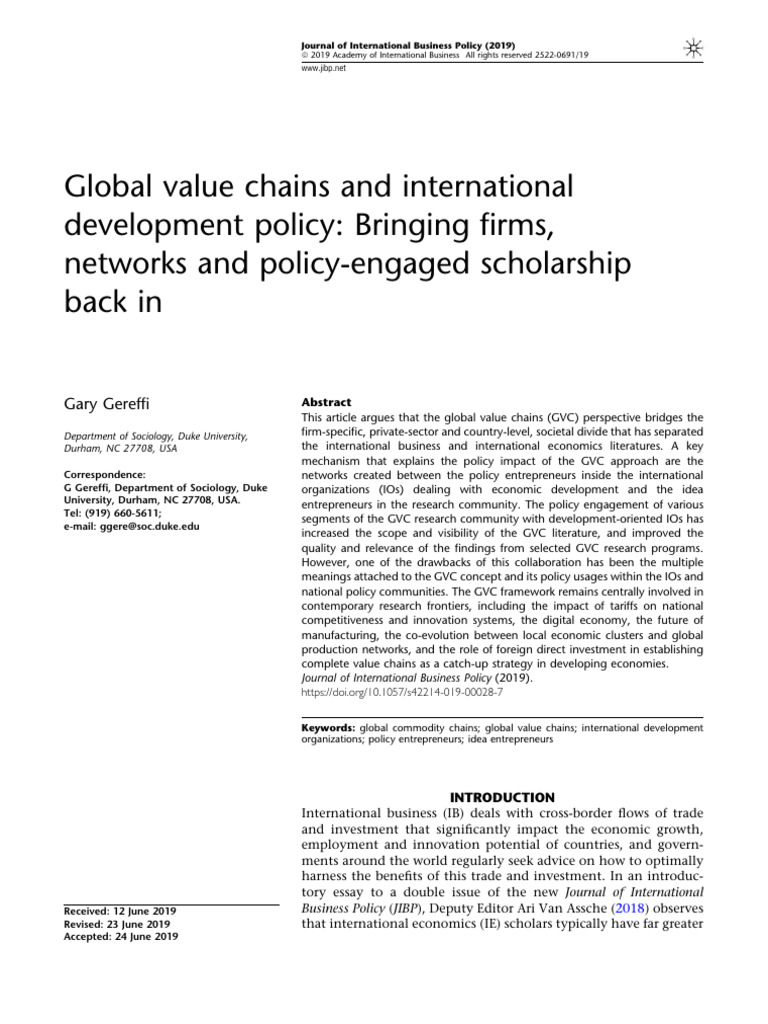 Global Value Chains in Development Policy | PDF | Multinational ...