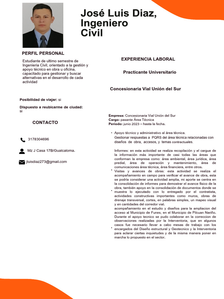 HV Jose Luis Diaz | PDF | Ingeniero civil | Ingeniería