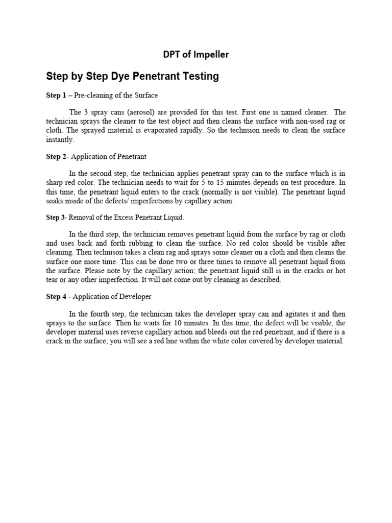 DPT Procedure for Impeller Testing | PDF