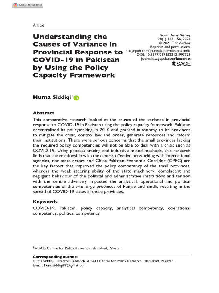 COVID-19 Response Variance in Pakistan | PDF | Pakistan | Policy