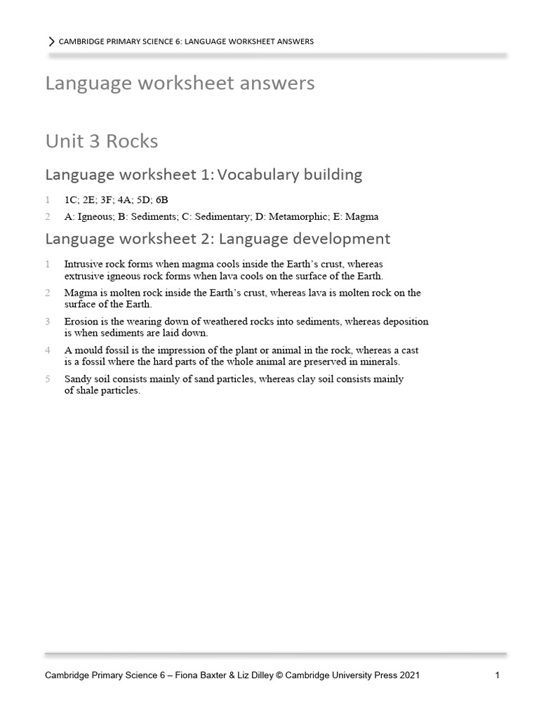 Cambridge Primary Science 6: Unit 3 Answers | PDF | Science & Mathematics