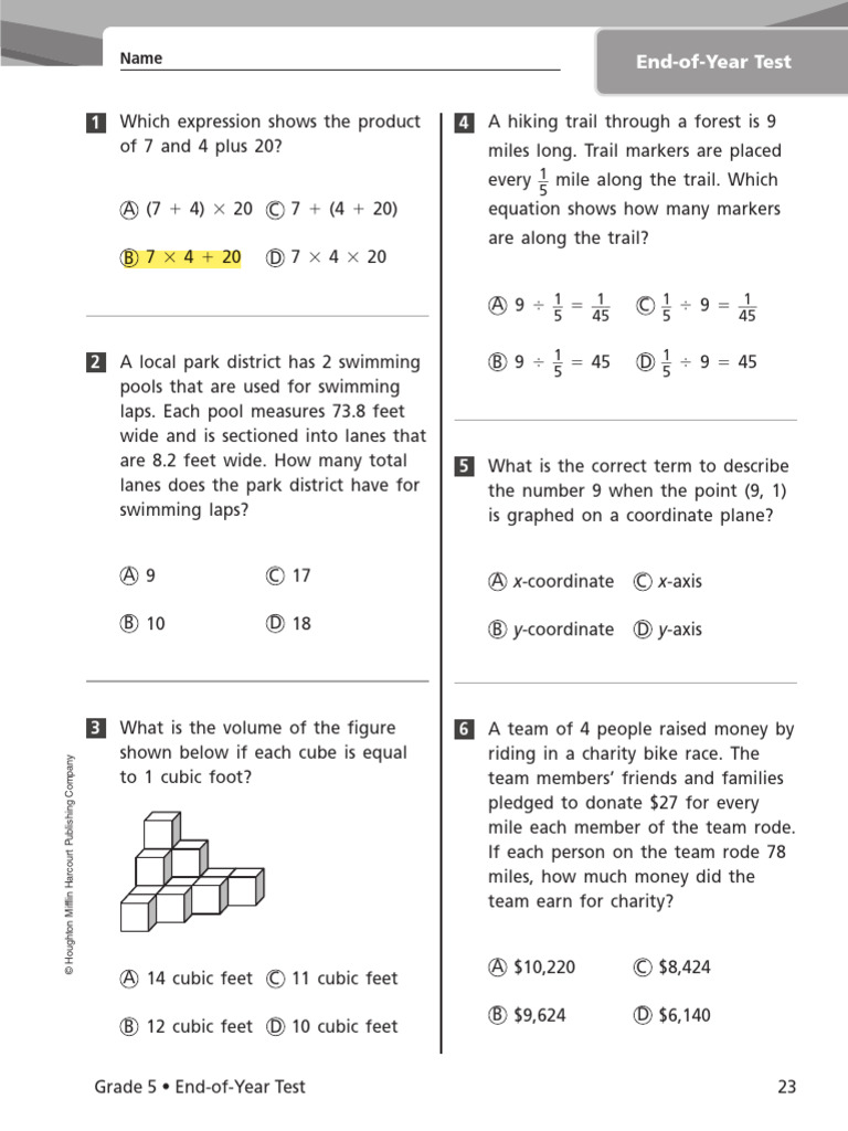 Grade 5 End-of-Year Math Test | PDF | Rectangle | Cartesian Coordinate ...