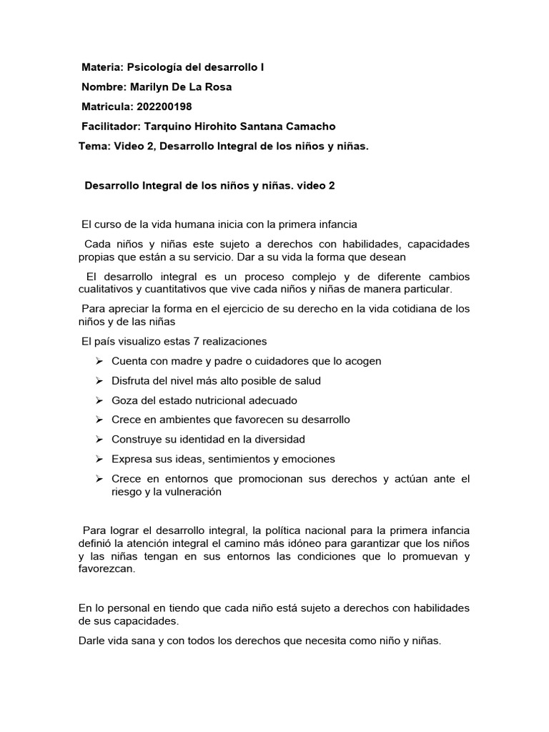 Desarrollo Integral en la Primera Infancia | PDF