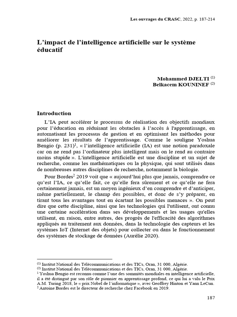 Impact de l'IA sur l'éducation | PDF | Intelligence (IA) et sémantique ...
