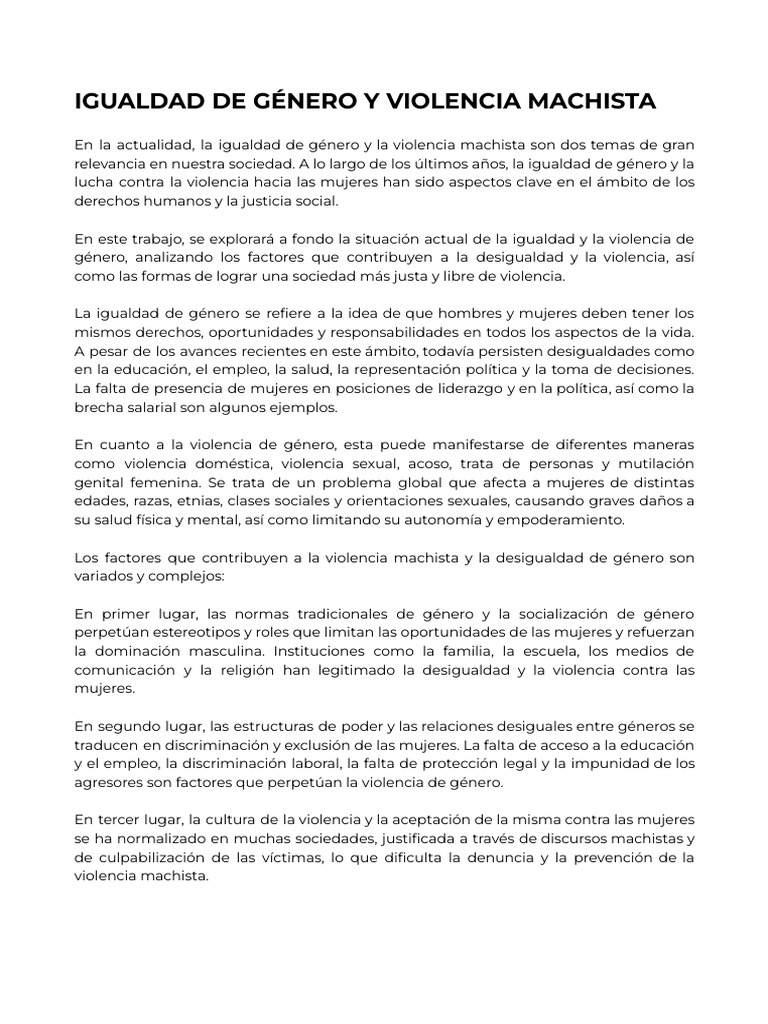 Igualdad de Género y Violencia Machista | PDF | Igualdad de género ...